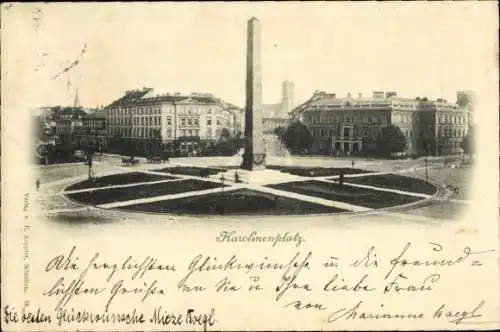 Ak München, Karolinenplatz, Obelisk