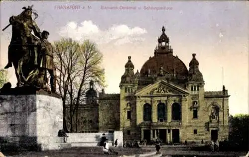 Ak Frankfurt am Main, Bismarck-Denkmal, Schauspielhaus