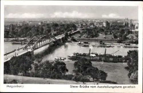 Ak Magdeburg an der Elbe, Gesamtansicht, Stern-Brücke, vom Ausstellungsturm gesehen