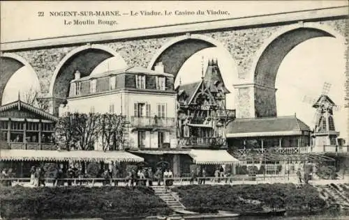 Ak Nogent sur Marne Val de Marne, Viaduc, Casino, Moulin Rouge