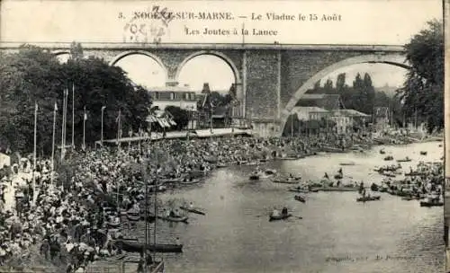 Ak Nogent sur Marne Val de Marne, Viaduc, Les Joutes a la Lance