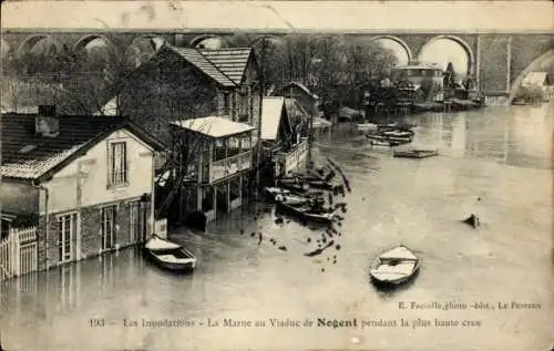 Ak Nogent sur Marne Val de Marne, Les Inondations, La Marne au Viaduc