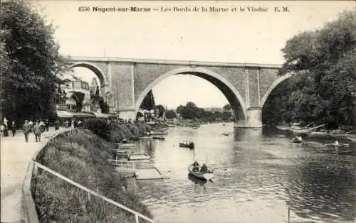 Ak Nogent sur Marne Val de Marne, Viaduc, Bords de la Marne