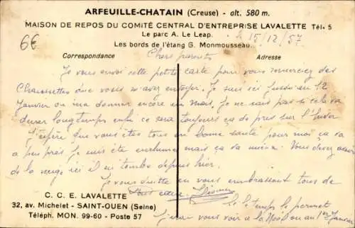 Ak Arfeuille-Chatain, Maison de Repos du comite central d'Entreprise Lavalette