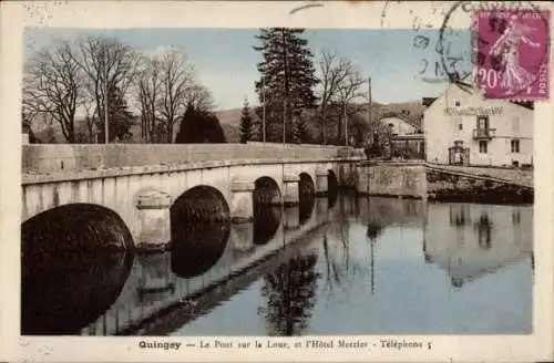 Ak Quingey Doubs, Pont sur la Loue, Hotel Mercier