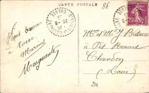 Ak Busseau d'Ahun Creuse, Eisenbahnbrücke, Zug