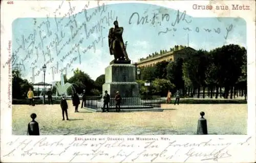 Ak Metz Moselle, Esplanade mit Denkmal des Marschall Ney