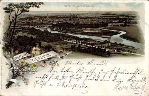 Litho Metz Moselle, Panorama vom Fort St. Quentin aus