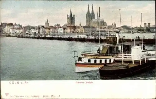 Ak Köln am Rhein, Gesamtansicht, Schiffbrücke, Dom