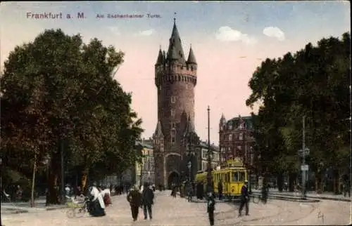 Ak Frankfurt am Main, Eschenheimer Turm, Straßenbahn