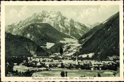 Ak Mayrhofen im Zillertal Tirol, Gesamtansicht, Grünberg