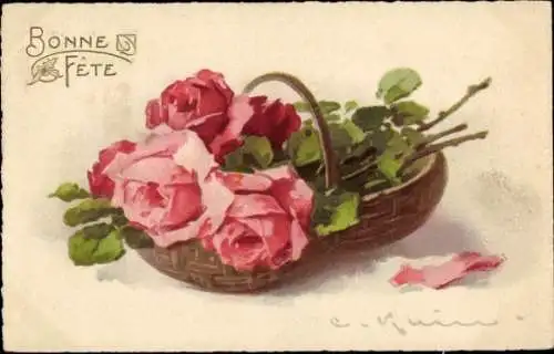 Künstler Litho Klein, Catharina, Korb mit rosafarbenen Rosen