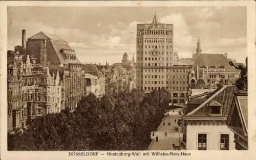 Ak Düsseldorf am Rhein, Hindenburg-Wall mit Wilhelm-Marx-Haus