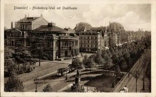 Ak Düsseldorf am Rhein, Hindenburg-Wall mit Stadttheater, Straßenbahn