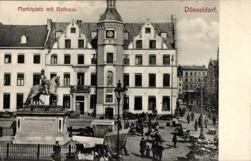 Ak Düsseldorf am Rhein, Marktplatz mit Rathaus