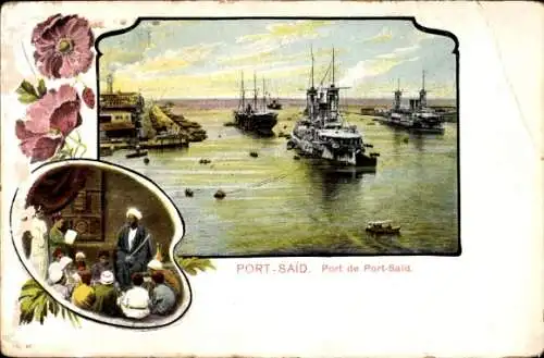 Passepartout Ak Port Said Ägypten, Hafen, Deutsche Kriegsschiffe, Linienschiffe