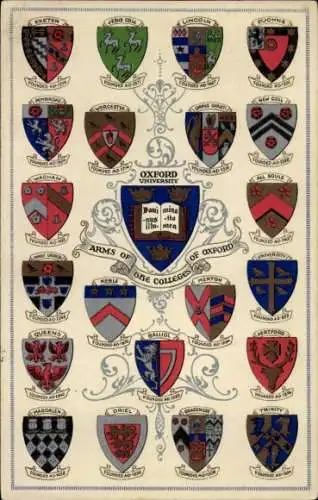 Wappen Ak Oxford Oxfordshire England, Universität, Wappen der Colleges