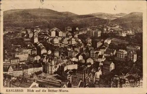 Ak Karlovy Vary Karlsbad Stadt, Blick auf die Stifter Warte