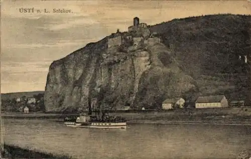 Ak Strekov Schreckenstein Ústí nad Labem Aussig Elbe Stadt, Burg, Salonfdampfer