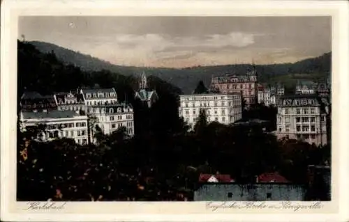 Ak Karlovy Vary Karlsbad Stadt, Englische Kirche und Königsvilla