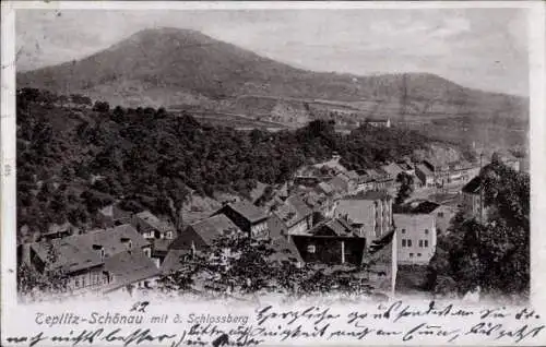 Ak Teplice Šanov Teplitz Schönau Region Aussig, Teilansicht mit dem Schlossberg