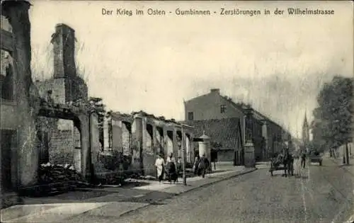 Ak Gussew Gumbinnen Ostpreußen, Kriegszerstörungen in der Wilhelmstraße