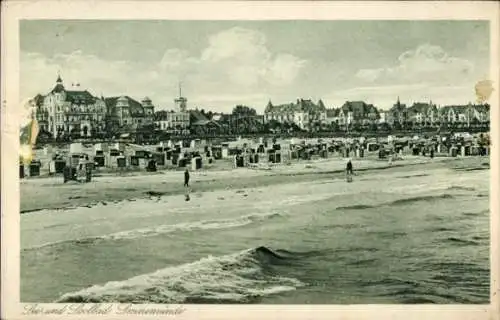 Ak Świnoujście Swinemünde Pommern, Strand, Strandkörbe, Gebäude