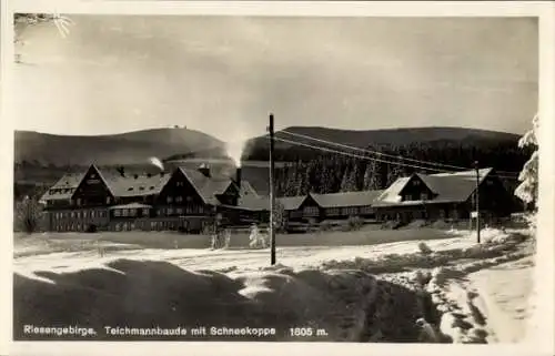 Ak Karpacz Krummhübel Riesengebirge Schlesien, Berghotel Teichmannbaude, Schneekoppe, Winter