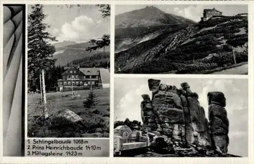Ak Karpacz Krummhübel Riesengebirge Schlesien, Schlingelbaude, Prinz Heinrichbaude, Mittagsteine