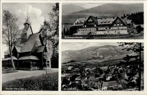 Ak Karpacz Górny Brückenberg Krummhübel Riesengebirge Schlesien, Kirche Wang, Teichmannbaude