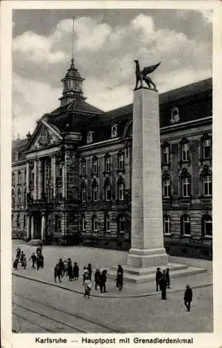 Ak Karlsruhe in Baden, Hauptpost, Grenadierdenkmal