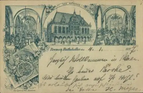 Litho Hansestadt Bremen, Rathaus, Ratskeller, Innenansicht