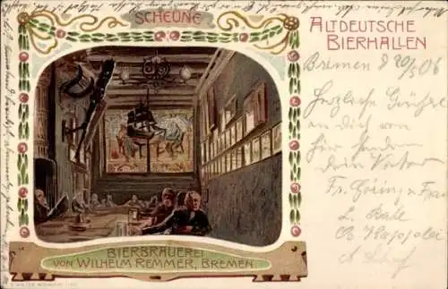 Litho Bremen, Bierbrauerei Wilhelm Remmer, Altdeutsche Bierhallen, Scheune