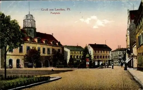 Ak Landau in der Pfalz, Postplatz, Litfaßsäule