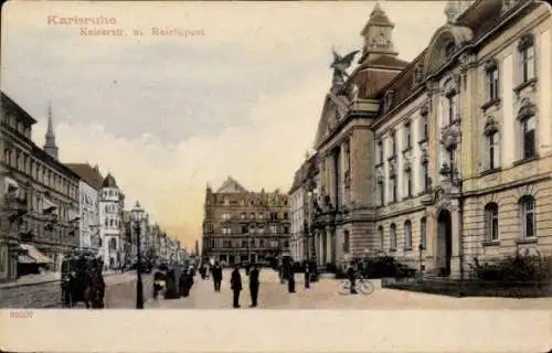 Ak Karlsruhe in Baden, Kaiserstraße, Reichspost