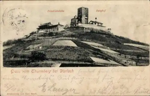 Ak Durlach Karlsruhe in Baden, Thurmberg, Friedrichshöhe, Burghof