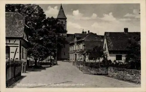 Ak Scherzheim Lichtenau in Baden, Kirche, Schule, Kriegerdenkmal