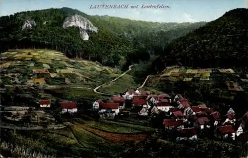 Ak Lautenbach im Renchtal Schwarzwald, Gesamtansicht, Lautenfelsen