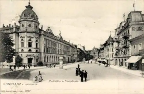 Ak Konstanz am Bodensee, Marktstätte, Postgebäude