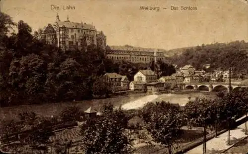 Ak Weilburg an der Lahn, Blick auf die Stadt, Brücke, Schloss