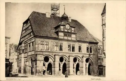 Ak Minden in Westfalen, Rathaus, Turmuhr