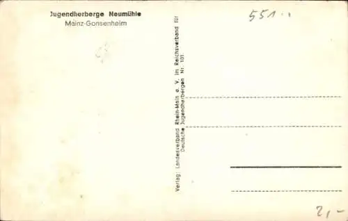 Ak Gonsenheim Mainz am Rhein, Jugendherberge Neumühle