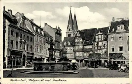 Ak Halberstadt am Harz, Holzmarkt, Domtürme