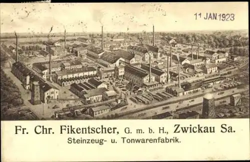 Künstler Ak Zwickau in Sachsen, Fr. Chr. Fikentscher GmbH, Steinzeug und Tonwarenfabrik