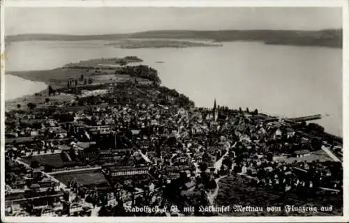 Ak Radolfzell am Bodensee, Flugzeugaufnahme, Halbinsel Mettnau