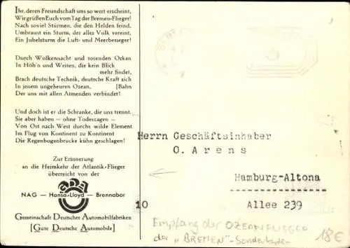 Ak Berlin, Einzug der Ozeanflieger Köhl, Fitzmaurice und v Hünefeld, 20.06.1928