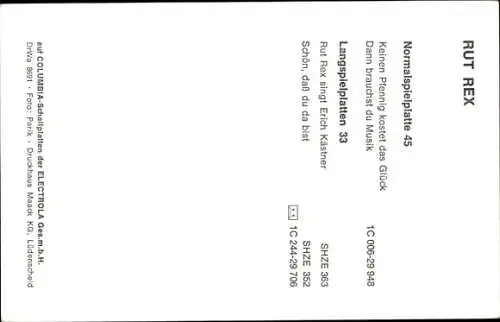 Ak Sängerin Rut Rex, Portrait, Autogramm