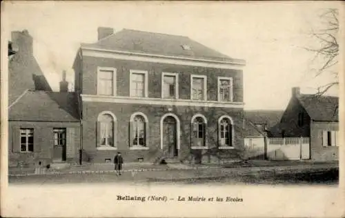 Ak Bellaing Nord, La Mairie et les Ecoles, Rathaus und Schulen