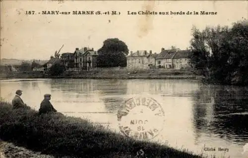 Ak Mary sur Marne Seine et Marne, Les Chalets aux bords de la Marne