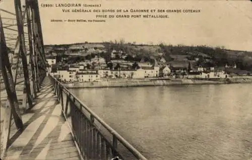 Ak Langoiran Gironde, Vue generale des bords de la Garonne et des grands coteaux prise du grand pont